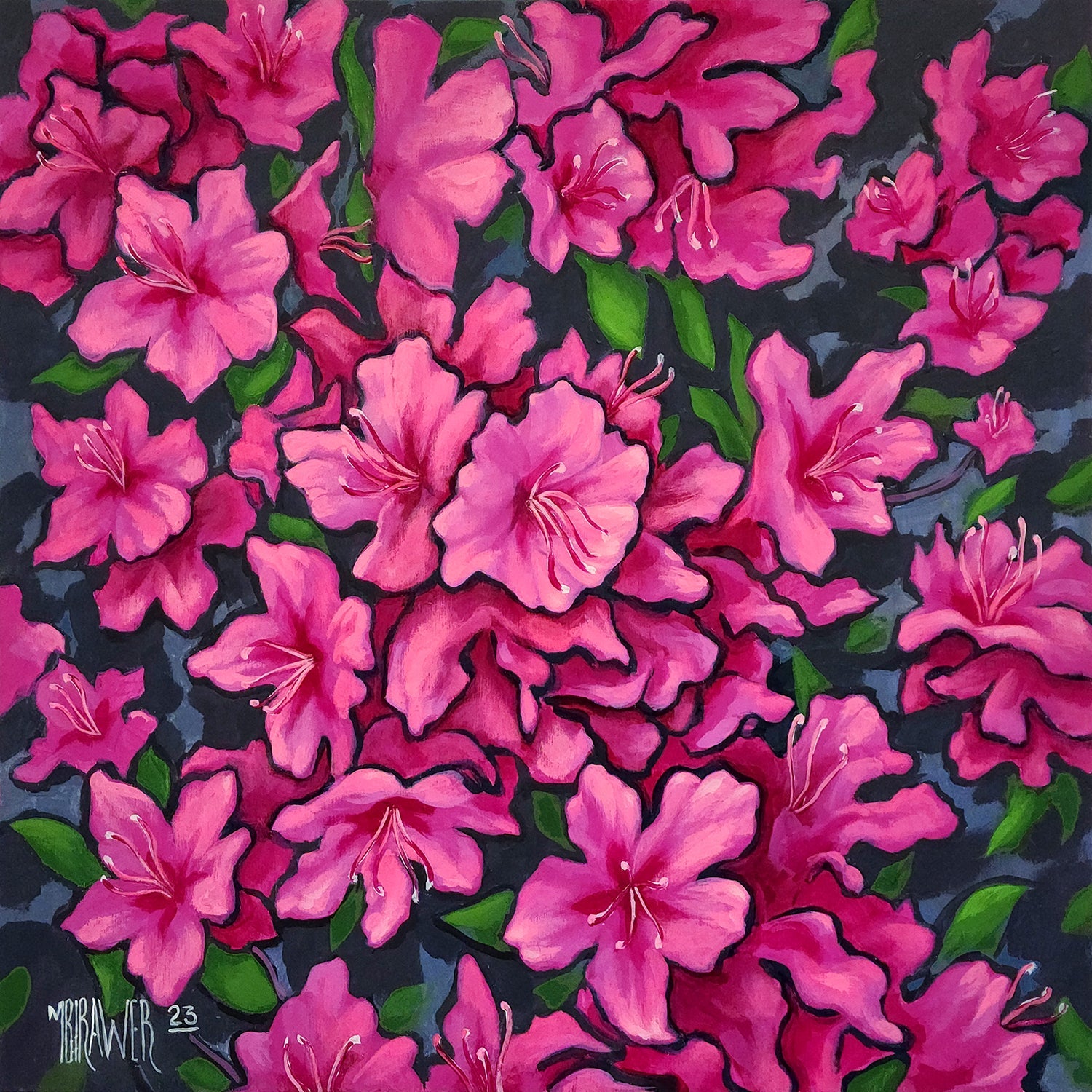Azaleas In Magenta Original Painting - Michael Birawer