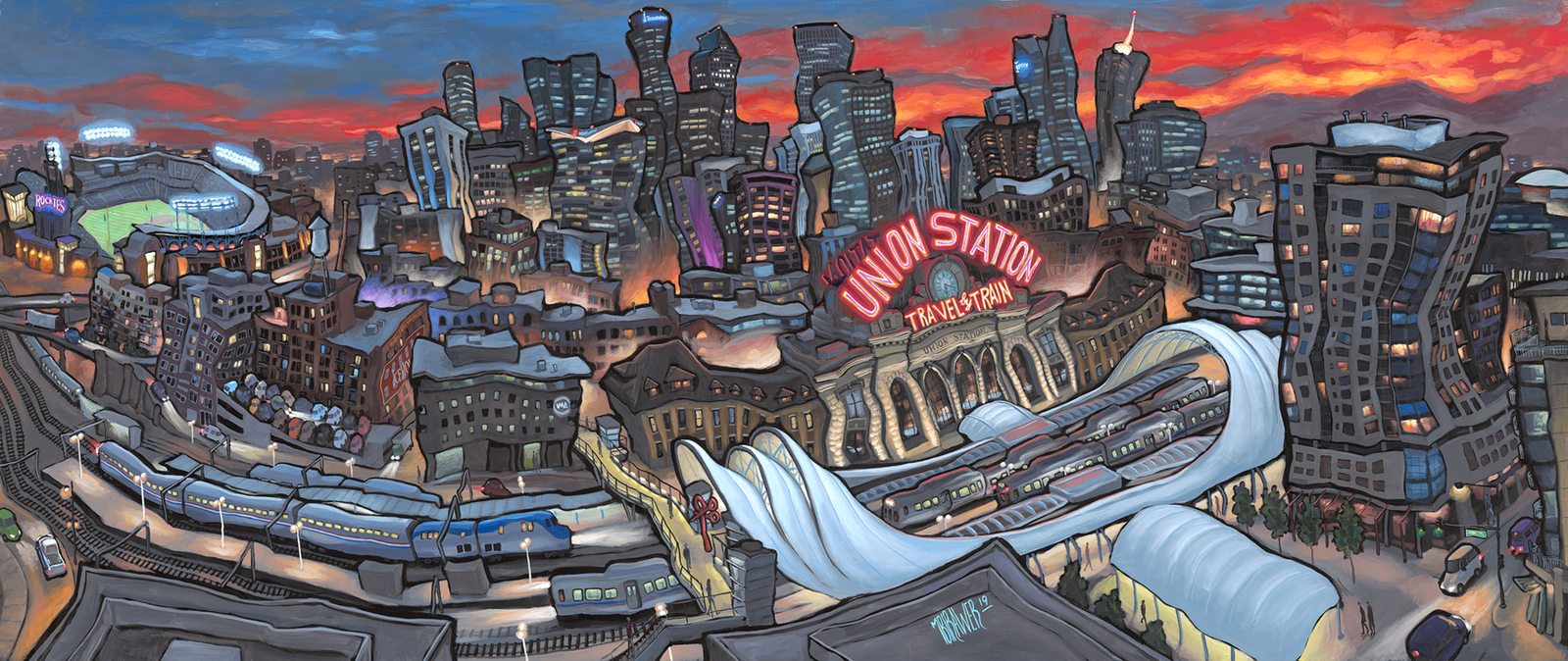 Summer Night In Downtown Denver - Original Painting  AVAILABLE