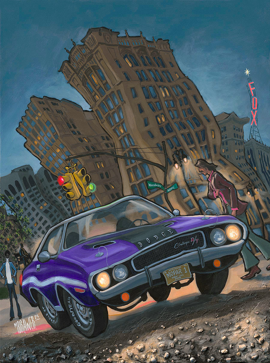 Dodge Challenger In Downtown Detroit - Original Painting AVAILABLE
