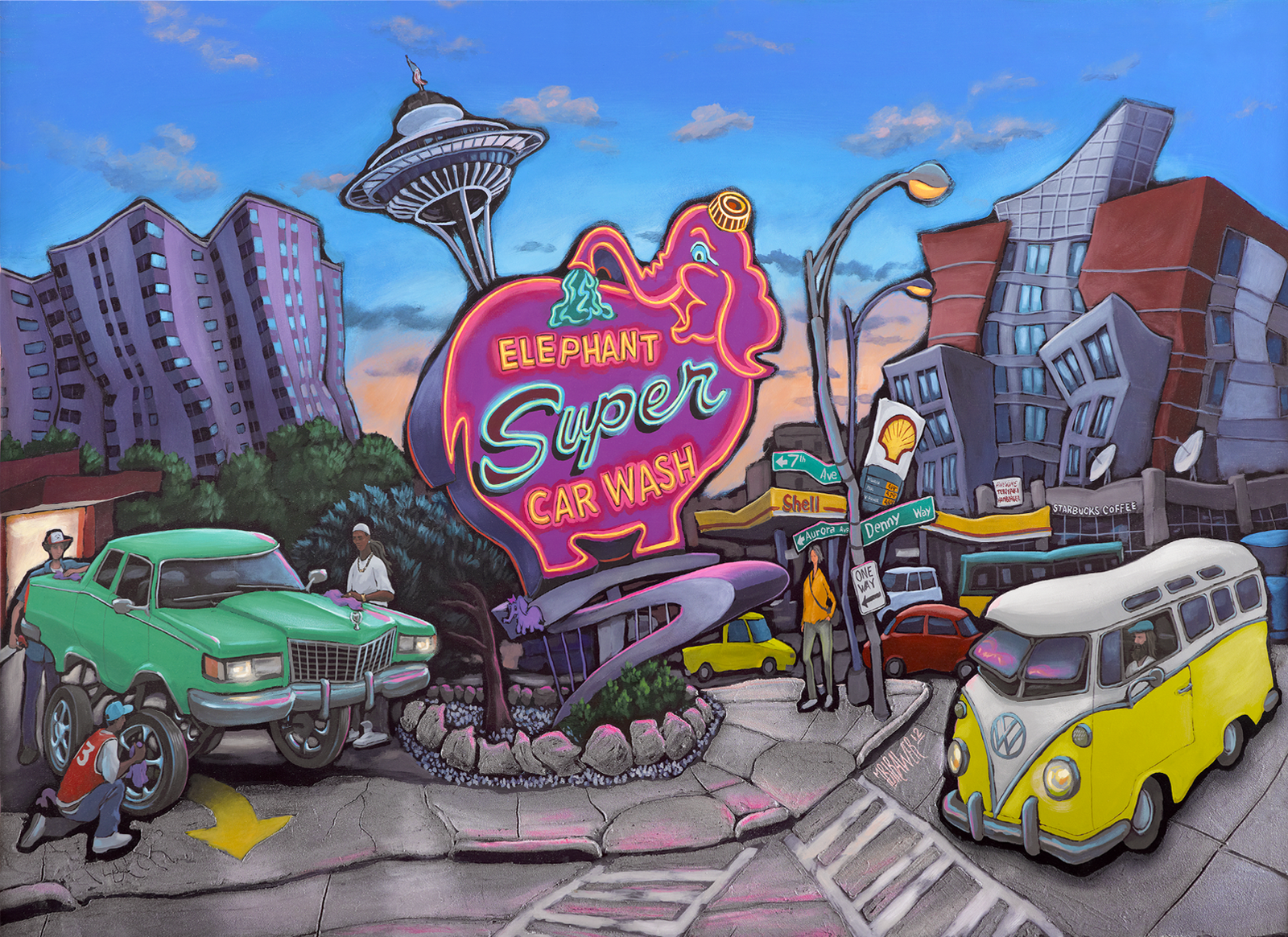 Elephant Car Wash Original Painting