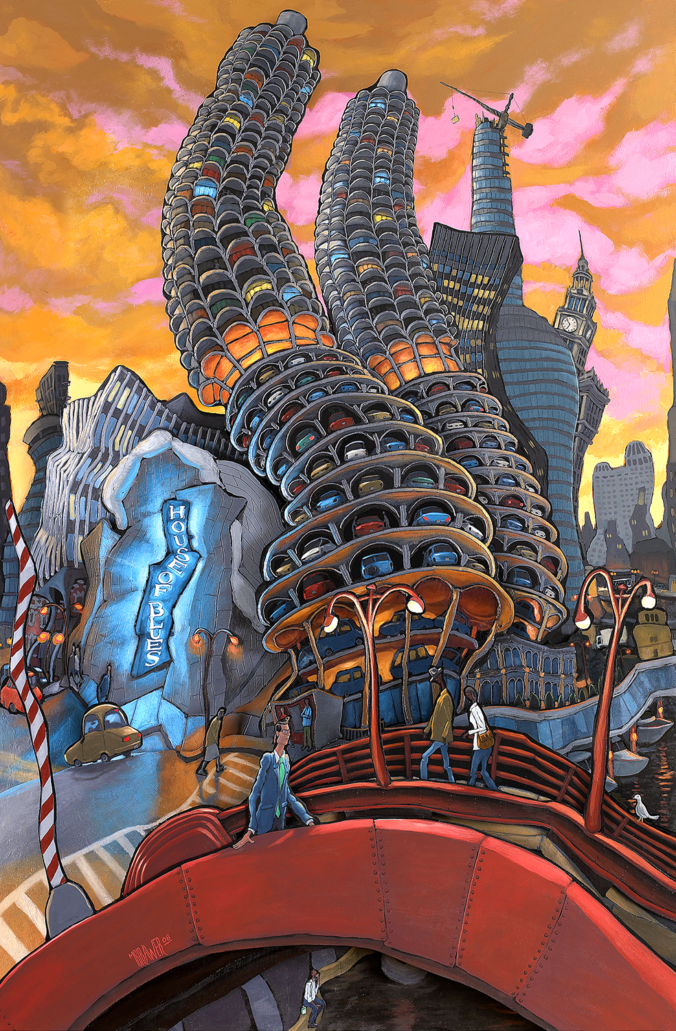 Marina City with House of Blues Original Painting