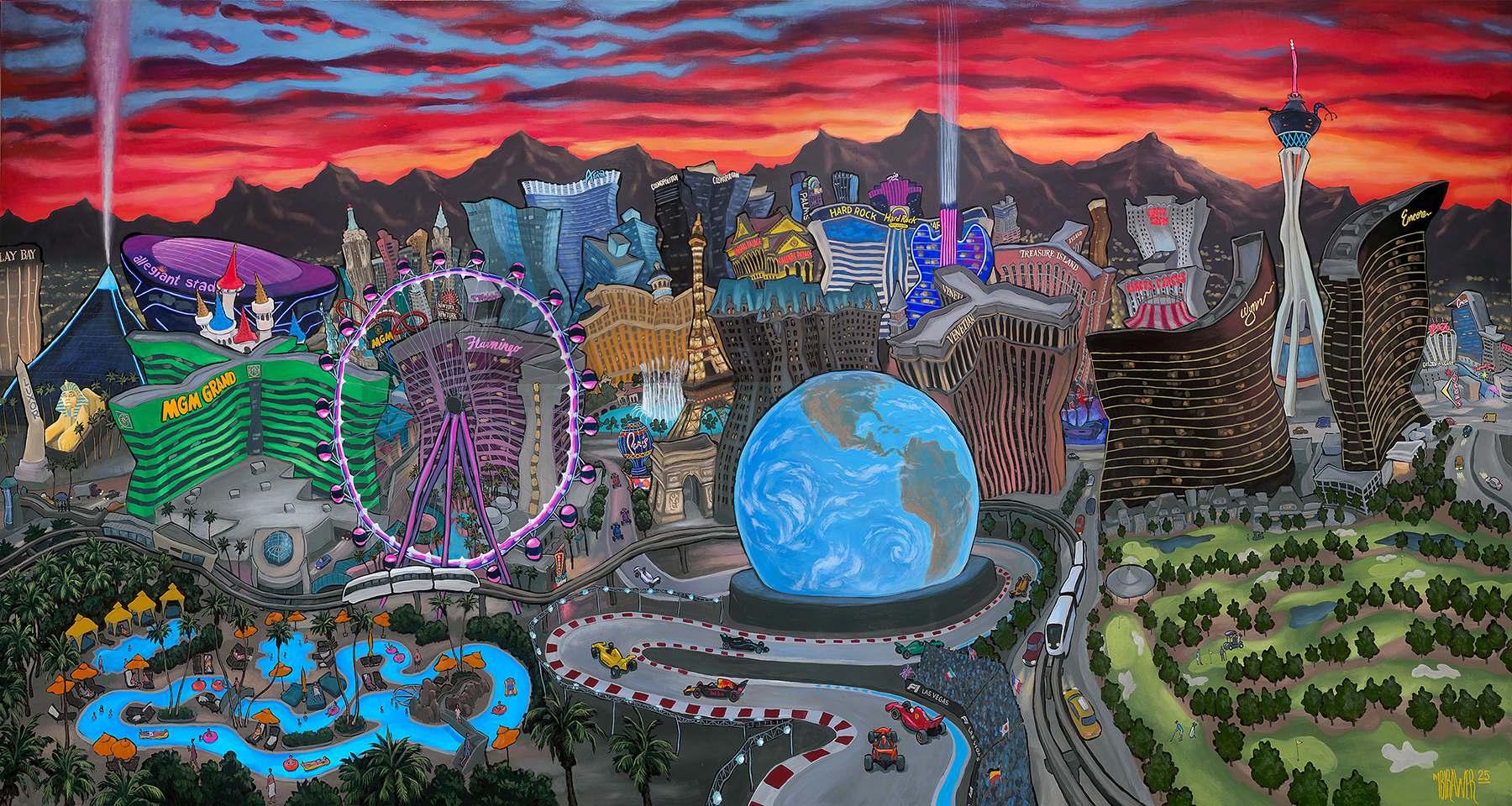 Las Vegas Skyline Original Painting - Michael Birawer Las Vegas Skyline Original Painting - Michael Birawer
