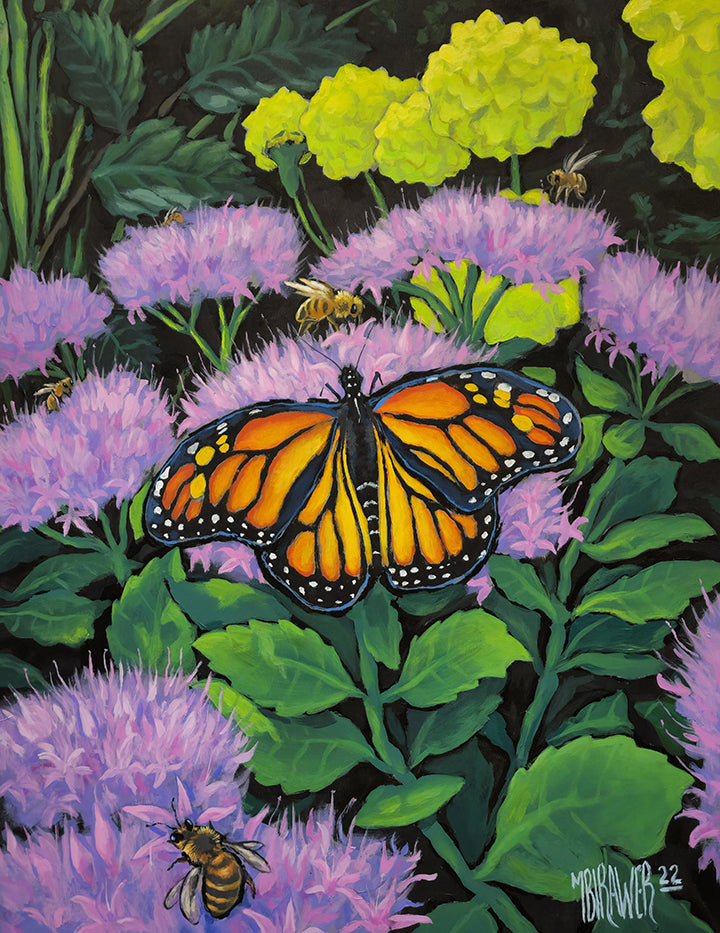 Bees Meet Butterfly Original Painting - Michael Birawer