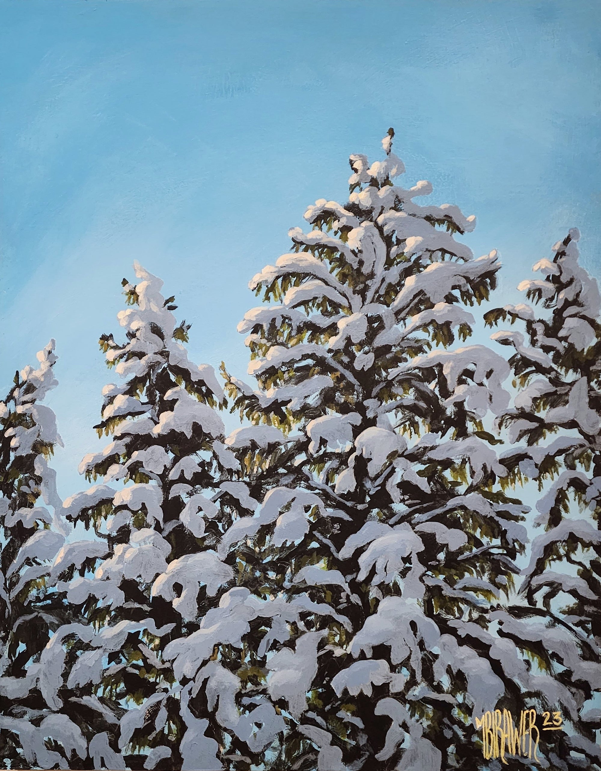 Four Snow Covered Trees Original Painting