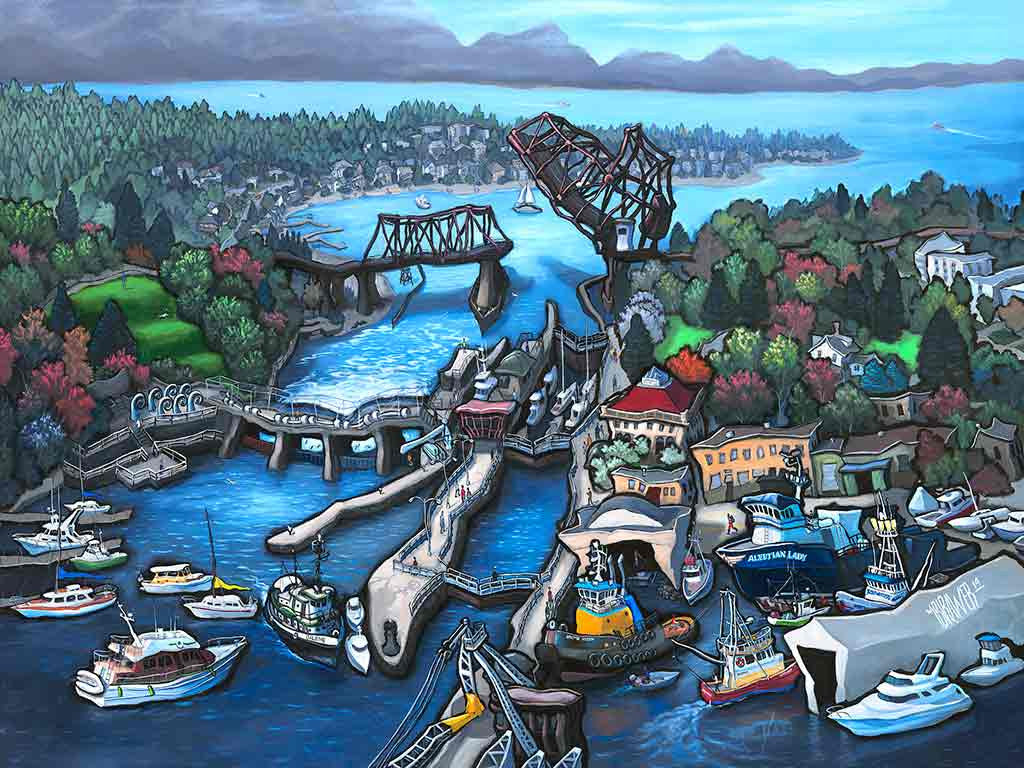 Ballard Locks Original Painting