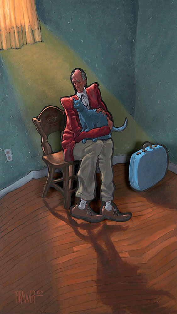 Elderly Man with Cat Cutout Painting