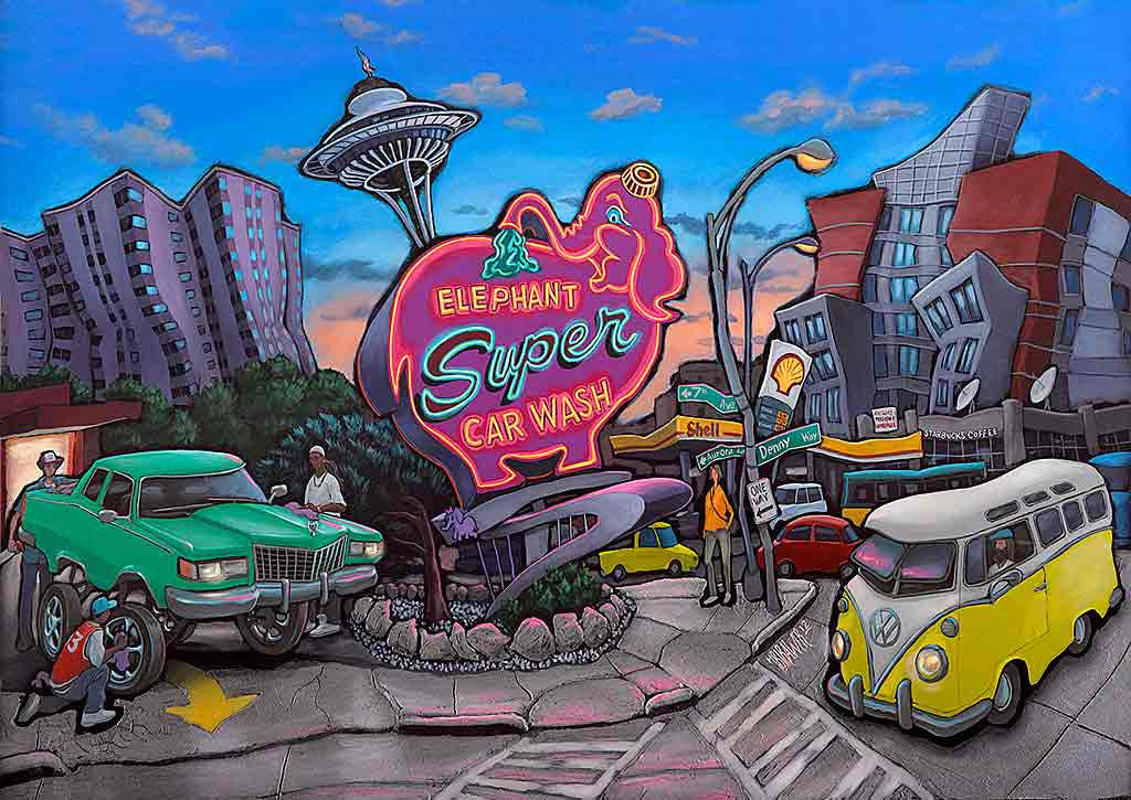 Elephant Car Wash Original Painting