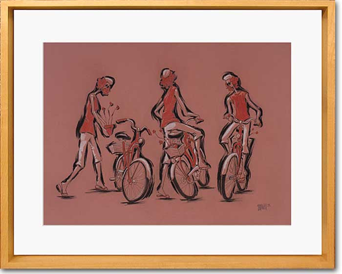 Woman With Bicycle Original Drawing