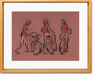 Woman With Bicycle Original Drawing